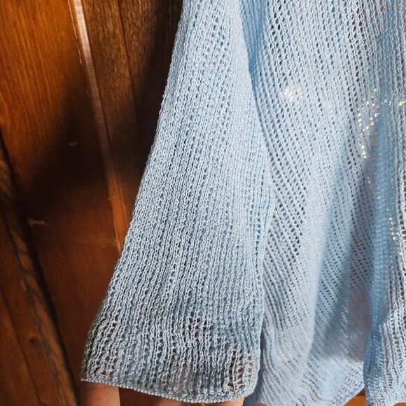 Alfani Women’s Large Light Blue Crochet Cardigan Open Front Knit Sweater - Picture 2 of 6